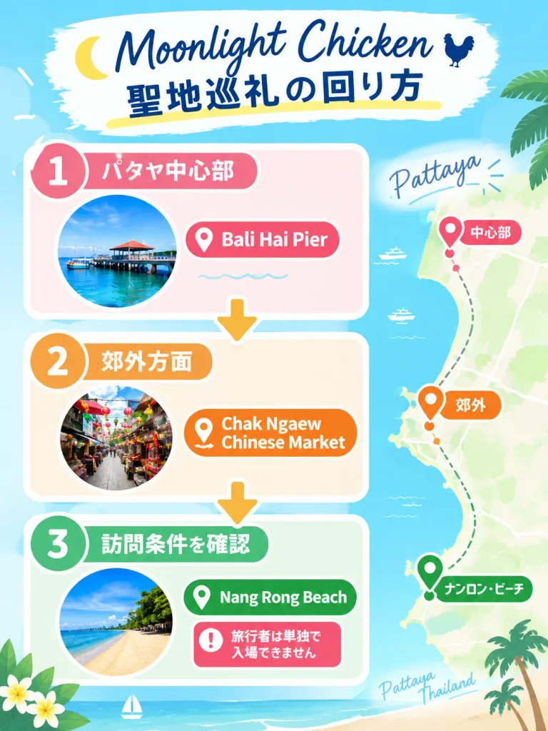 『Moonlight Chicken』聖地巡礼の回り方｜パタヤ中心部と郊外のロケ地巡り