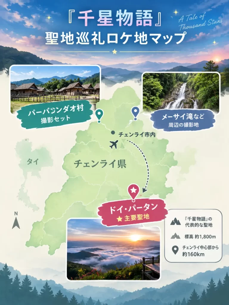 『千星物語』聖地巡礼ロケ地マップ｜チェンライとドイ・パータン
